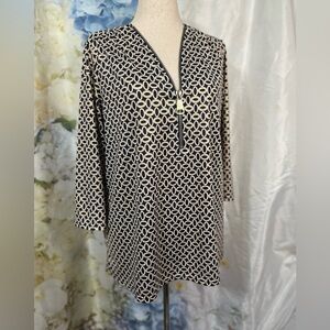 Alisha.D designs D Navy Blue Cream metallic Women's Tunic Top oversized zipper